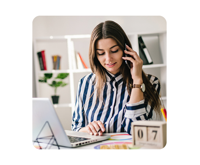 Female WordPress consultant talking with client on the phone